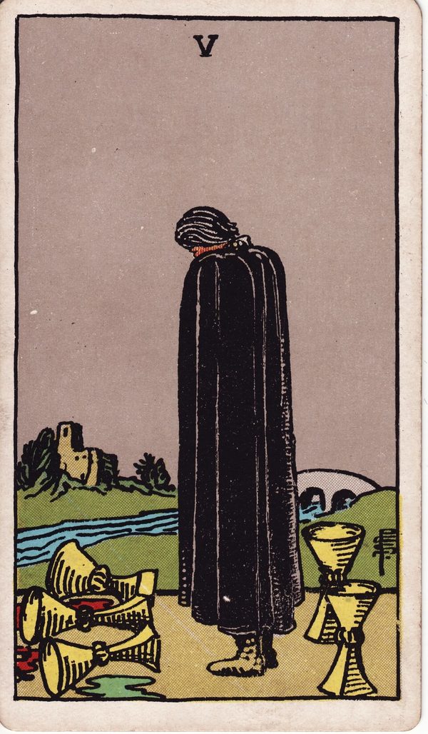 Cinco de Copas, ilustração de Pamela Colman Smith