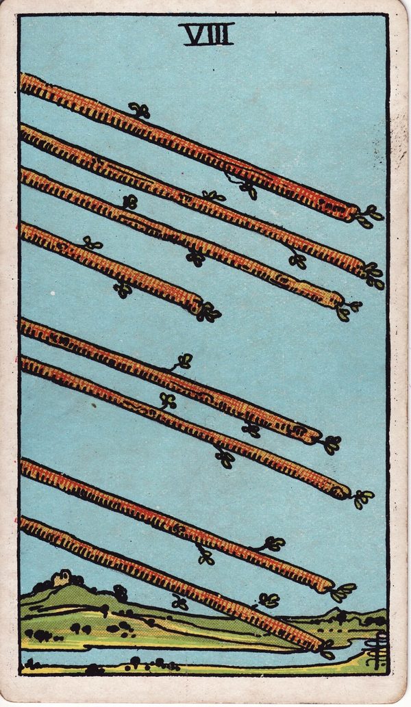 Oito de Paus, ilustração de Pamela Colman Smith