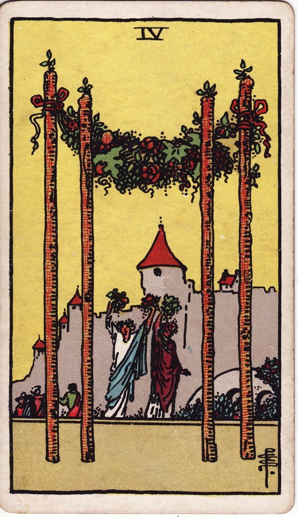 Quatro de Paus, ilustração de Pamela Colman Smith