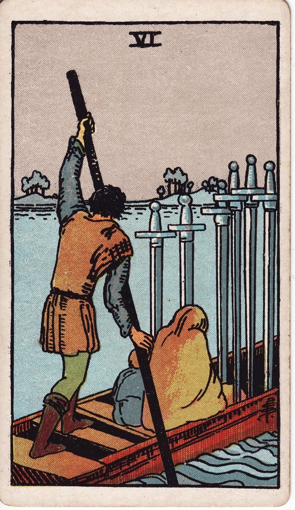 Seis de Espadas, ilustração de Pamela Colman Smith
