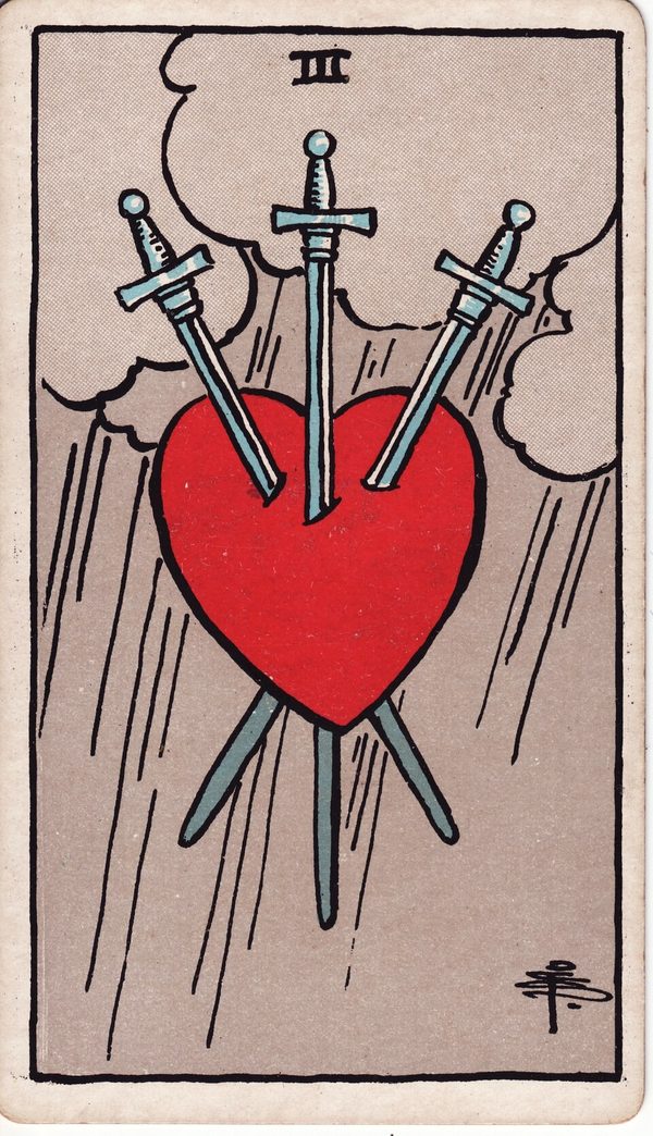 Três de Espadas, ilustração de Pamela Colman Smith